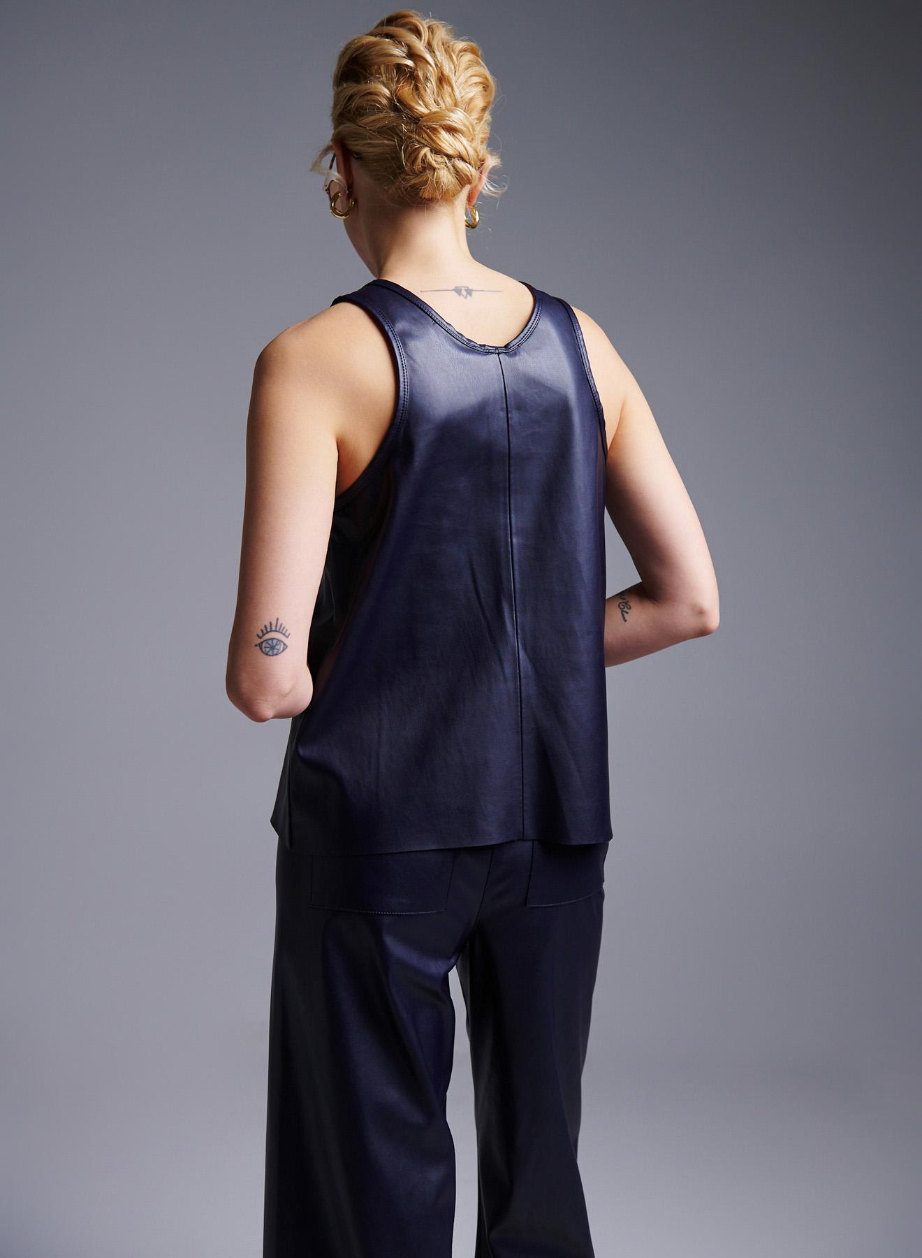 Blue sleeveless eco leather Top Milla - 3