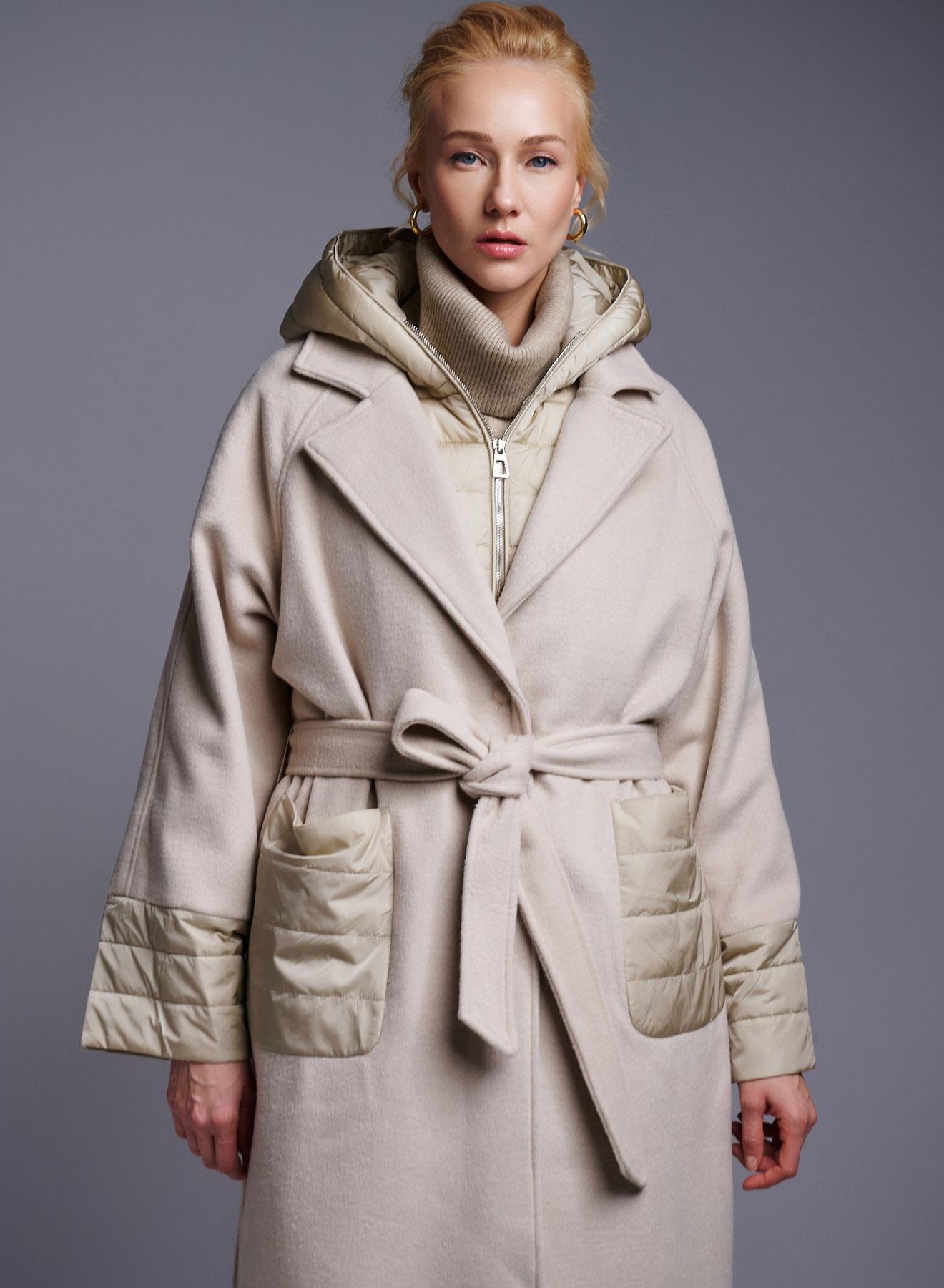 Beige Coat with belt and detachable padded Gilet Fly Luxury - 1