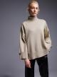 Taupe turtleneck Sweater with long sleeves with turn ups Lara - 0