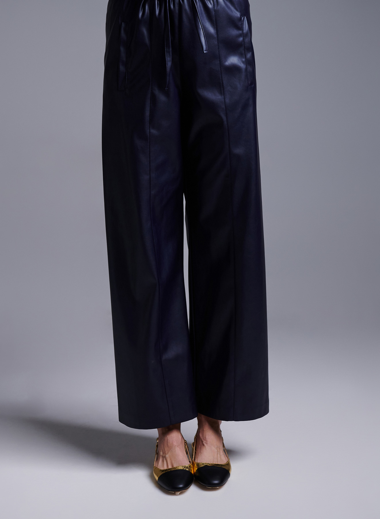 Blue wide legs, eco leather Trousers with drawstring Milla - 1