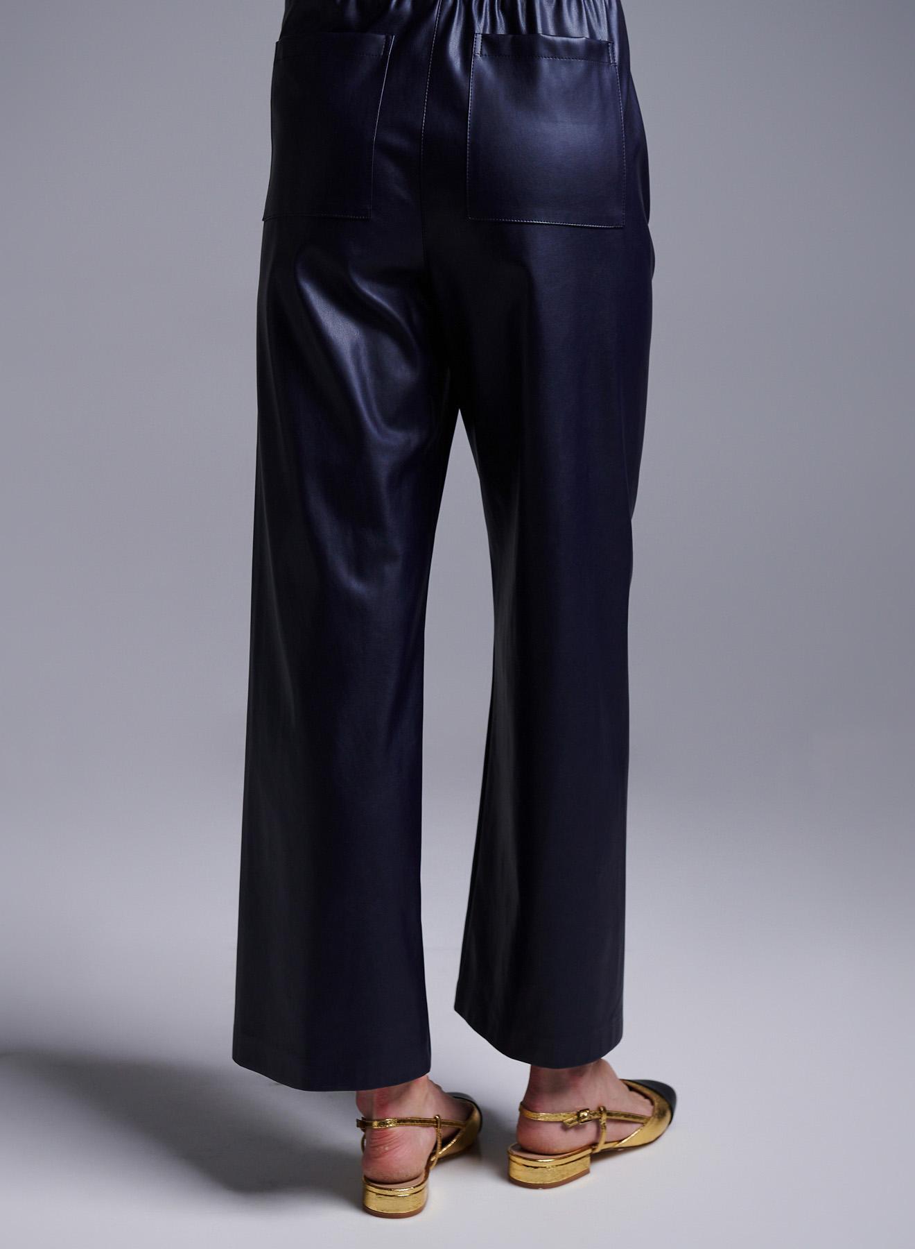 Blue wide legs, eco leather Trousers with drawstring Milla - 3