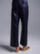 Blue wide legs, eco leather Trousers with drawstring Milla - 2