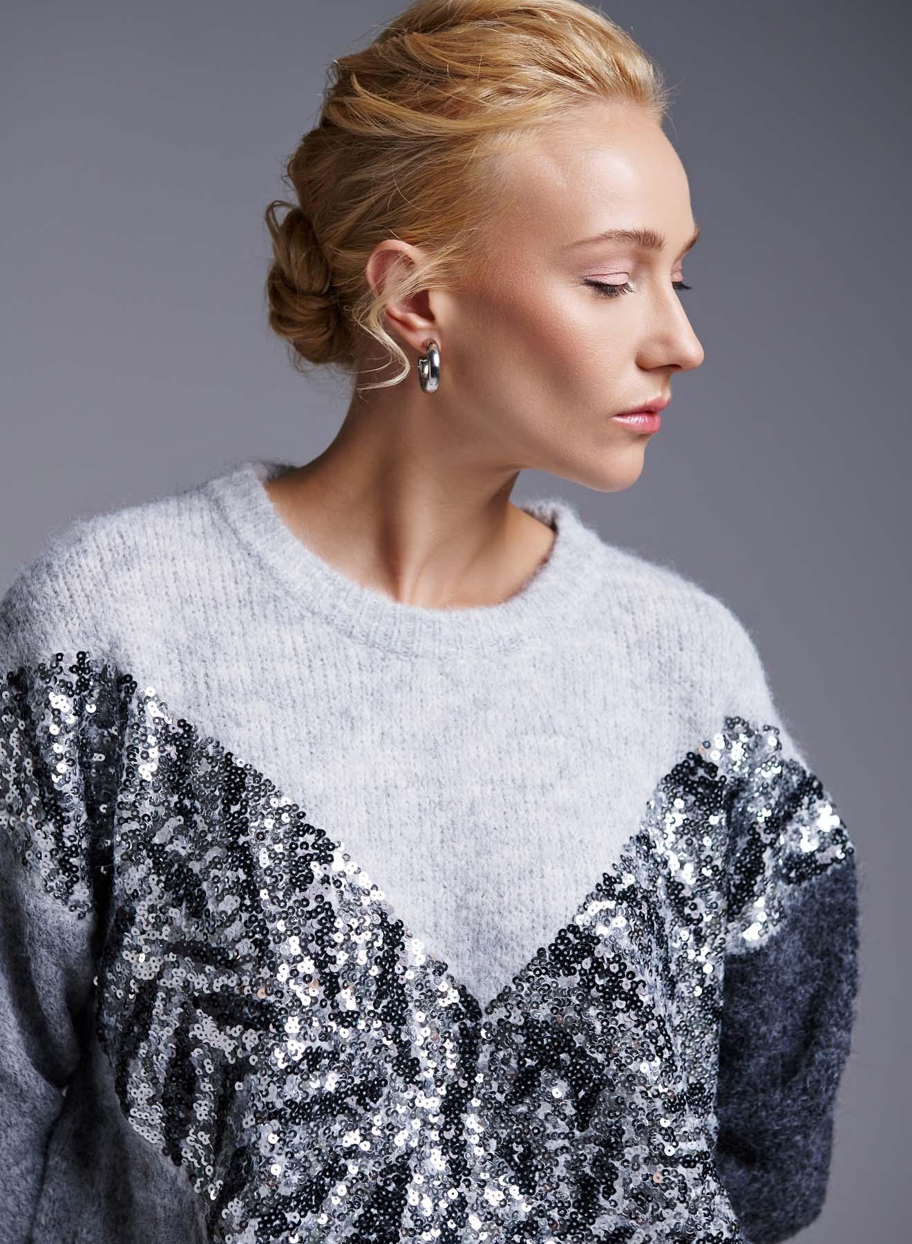 Grey-Dark Grey Sweater with round neckline and with sequins Bluoltre - 2