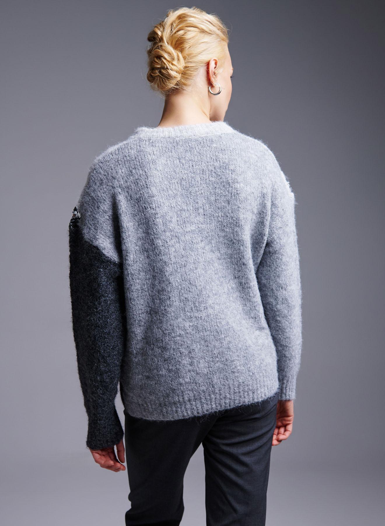 Grey-Dark Grey Sweater with round neckline and with sequins Bluoltre - 5