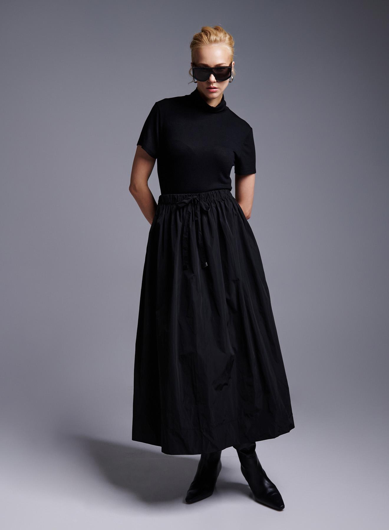 Black long Skirt with pockets and drawstring Milla - 1