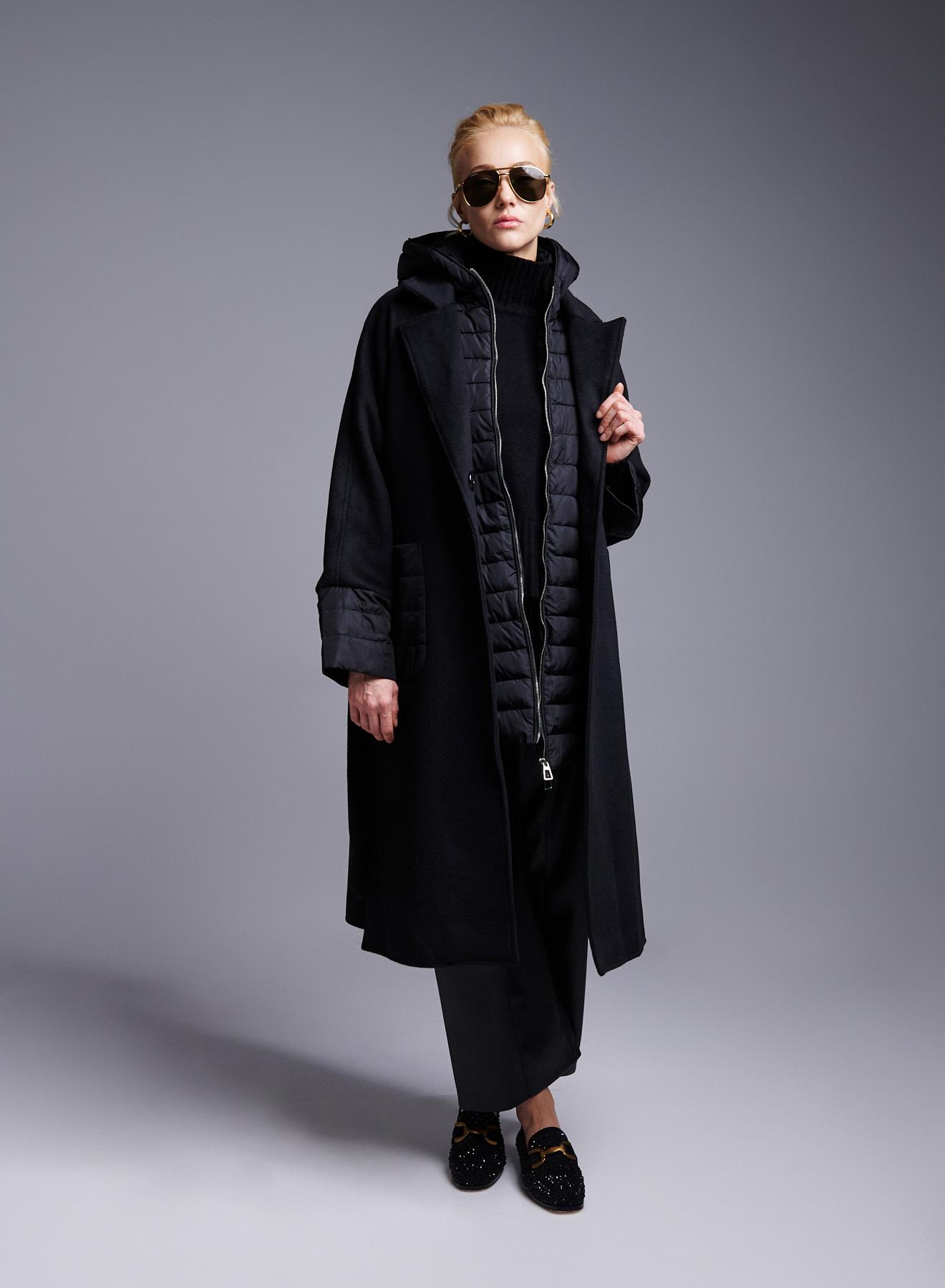 Black Coat with belt and detachable padded Gilet Fly Luxury - 1