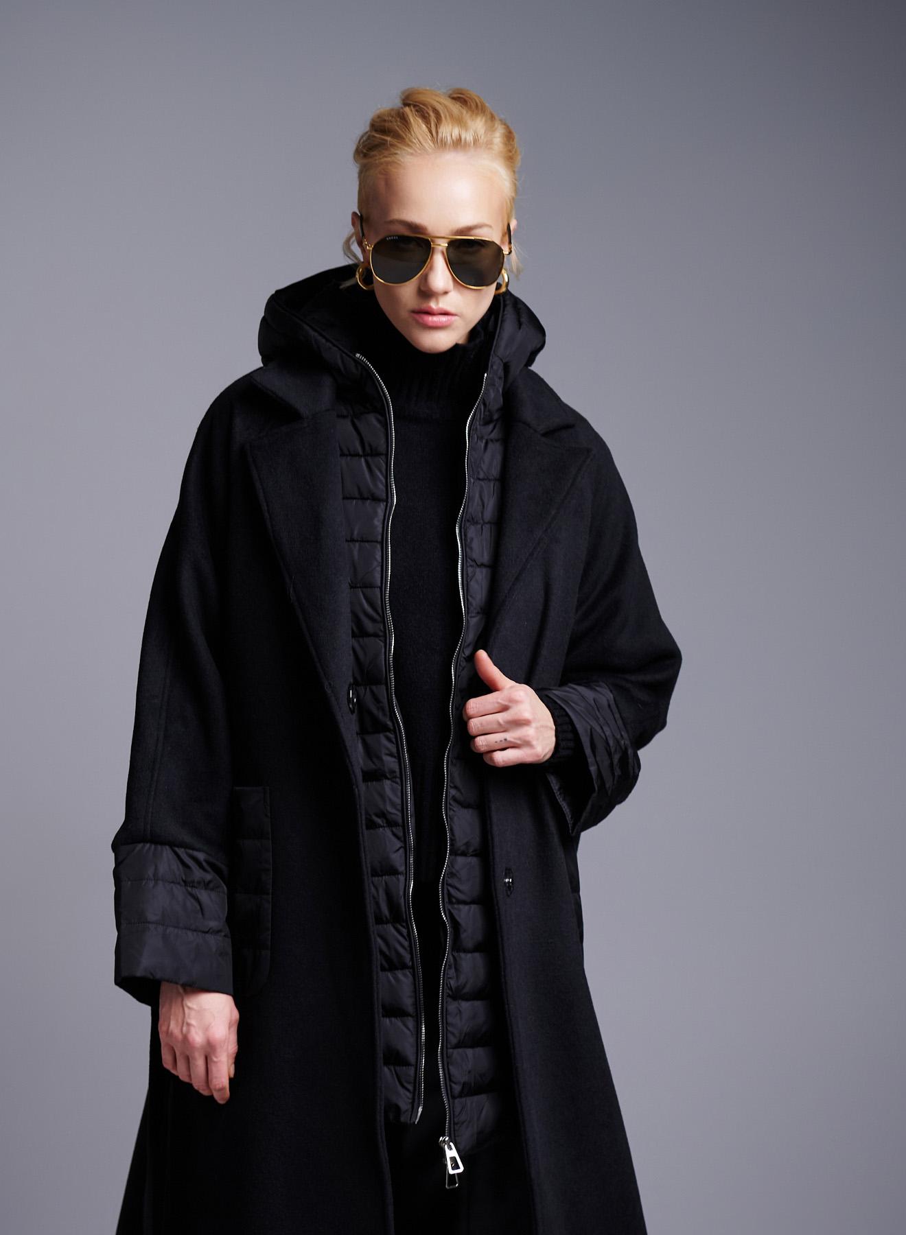 Black Coat with belt and detachable padded Gilet Fly Luxury - 2