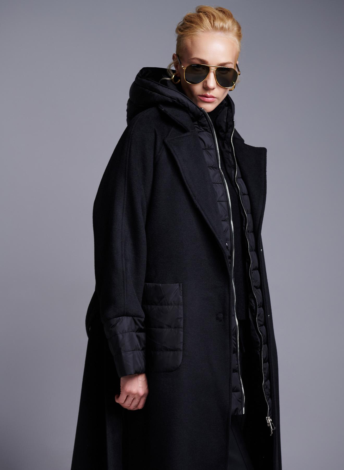 Black Coat with belt and detachable padded Gilet Fly Luxury - 5