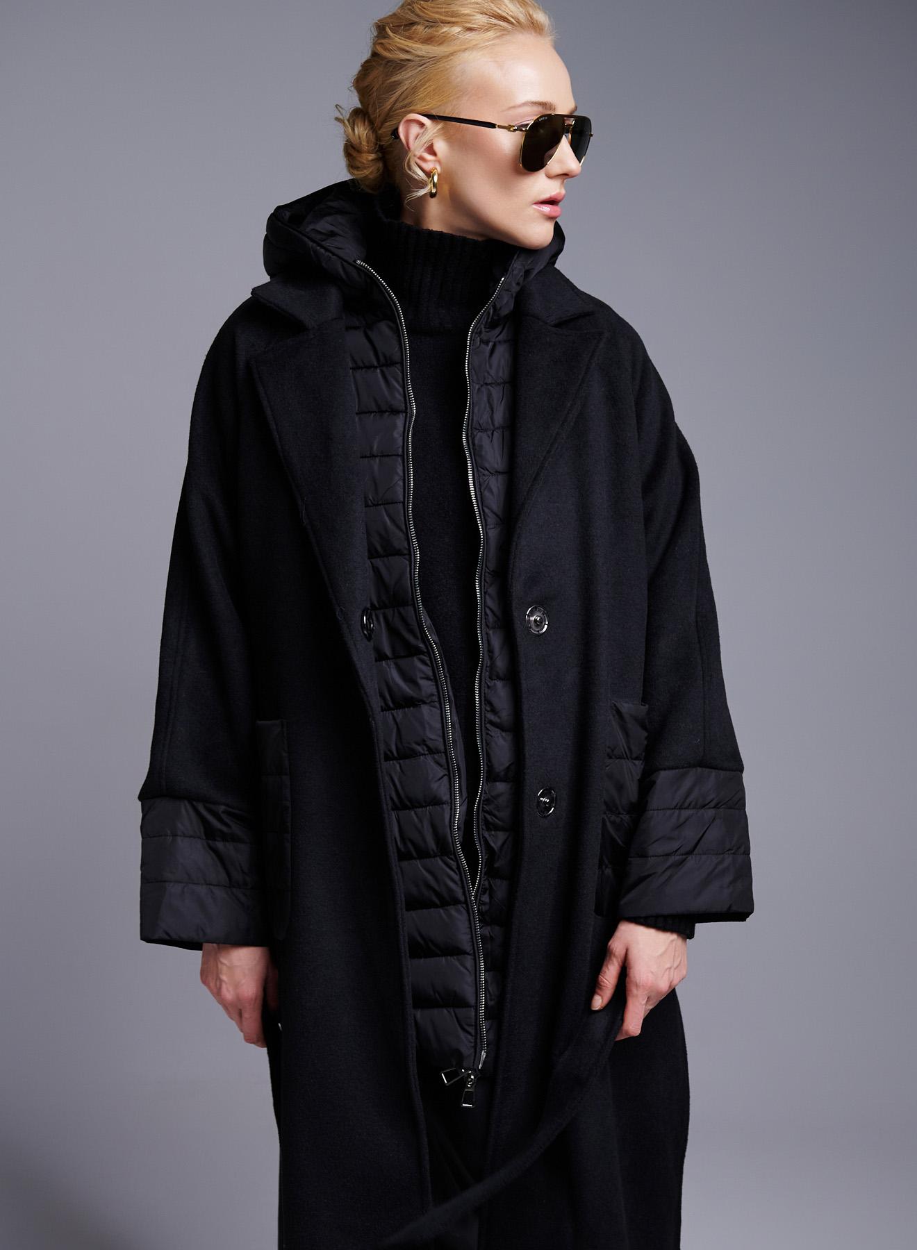 Black Coat with belt and detachable padded Gilet Fly Luxury - 6