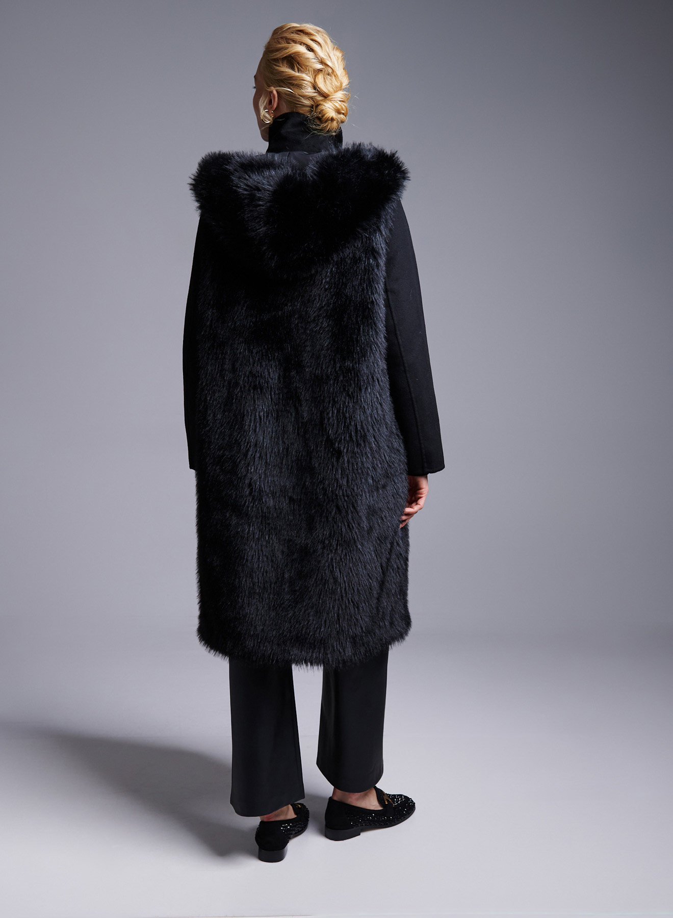 Black Coat with detachable eco fur Vest Vicolo - 5