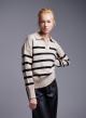 Beige-Black striped Sweater with lapel and V neckline Melody - 0