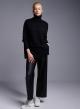 Black long turtleneck Sweater with textured details and side slits Deep Pink - 1