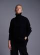 Black long turtleneck Sweater with textured details and side slits Deep Pink - 0