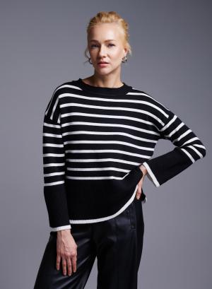 Black-White Sweater with round neckline and stripes Jean Luis Francoise - 38469