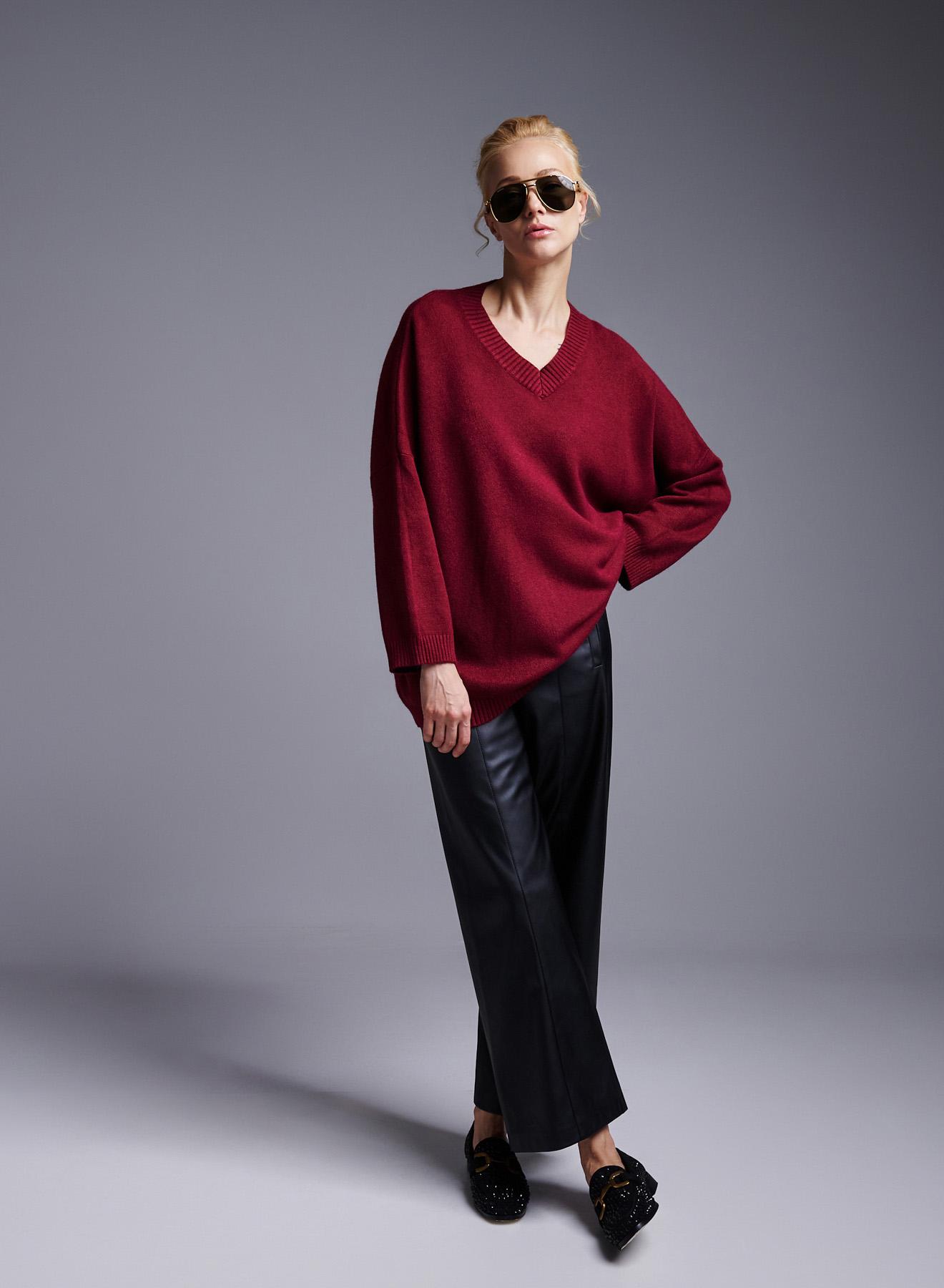 Bordeaux lose fit Sweater with V neckline Lablume - 2