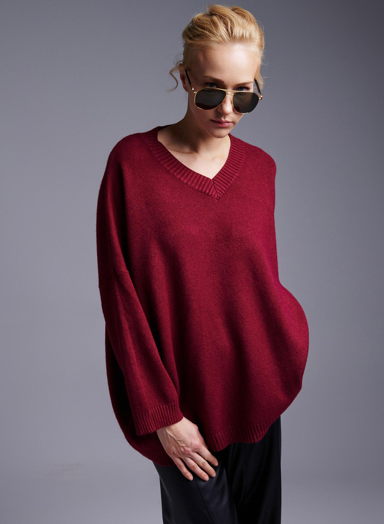 Bordeaux lose fit Sweater with V neckline Lablume - 3