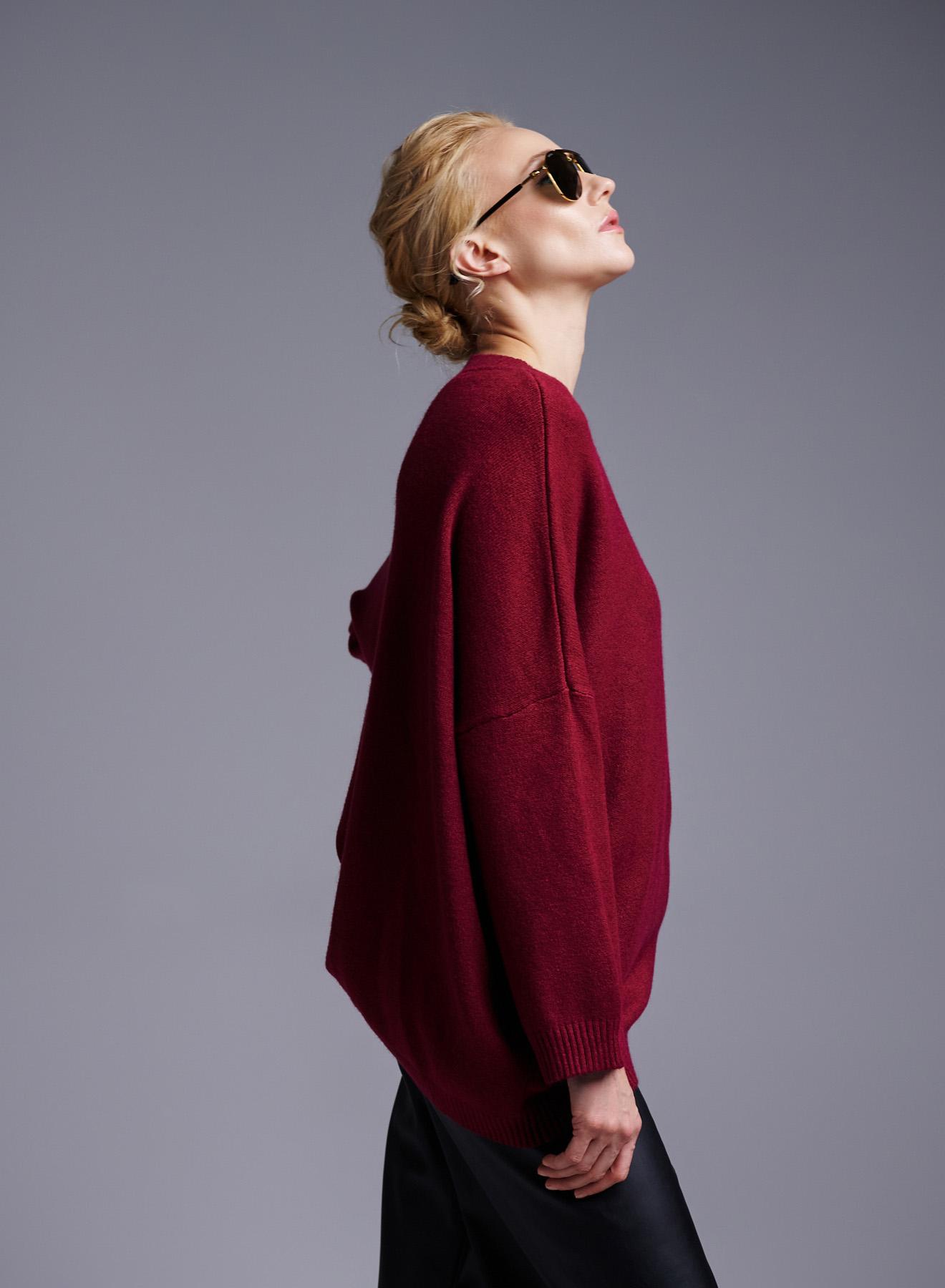 Bordeaux lose fit Sweater with V neckline Lablume - 4