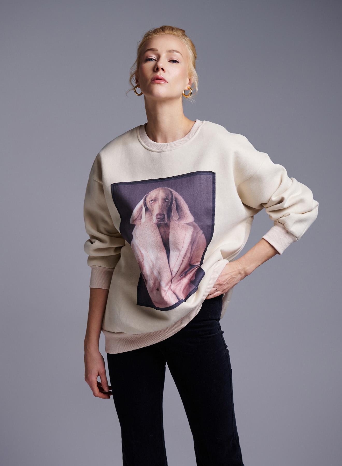 Cream printed Sweatshirt Lara - 1