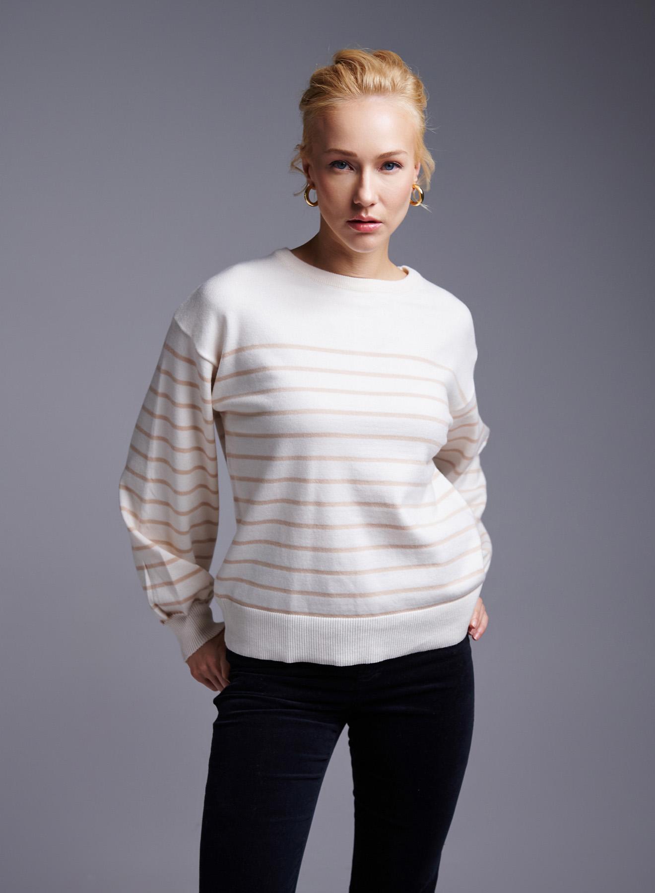 White-Beige Sweater with stripes Finery - 2