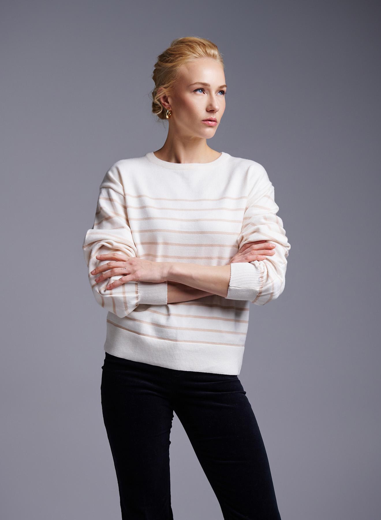 White-Beige Sweater with stripes Finery - 1