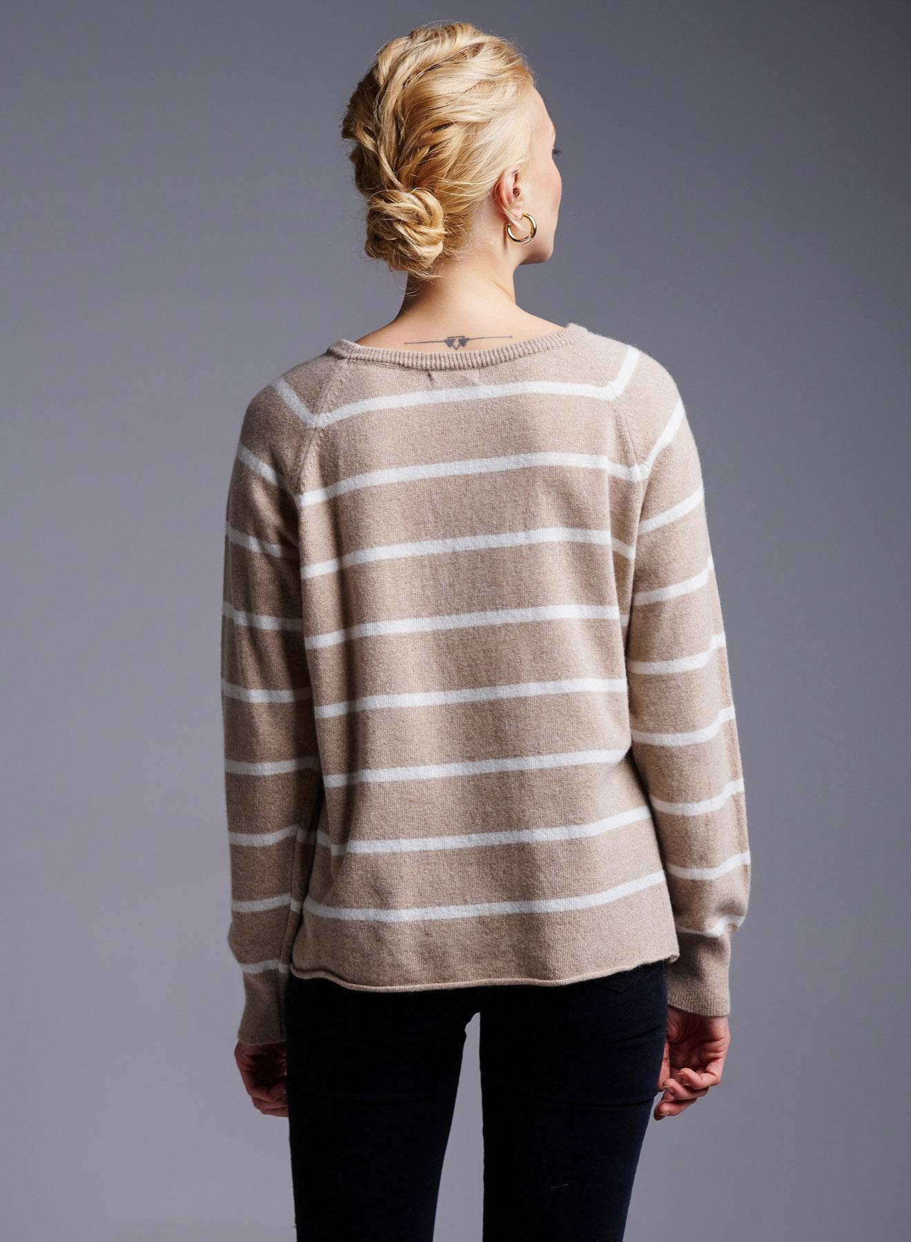 Beige-White striped Sweater with round neckline Cashmere Blend - 5