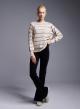 Beige-Grey striped Sweater with round neckline Cashmere Blend - 1