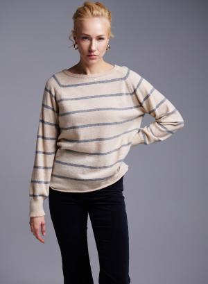 Μπεζ-Γκρι Πουλόβερ με στρογγυλή λαιμόκοψη Cashmere Blend - 38650