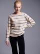 Beige-Grey striped Sweater with round neckline Cashmere Blend - 0