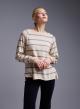 Beige-Grey striped Sweater with round neckline Cashmere Blend - 2