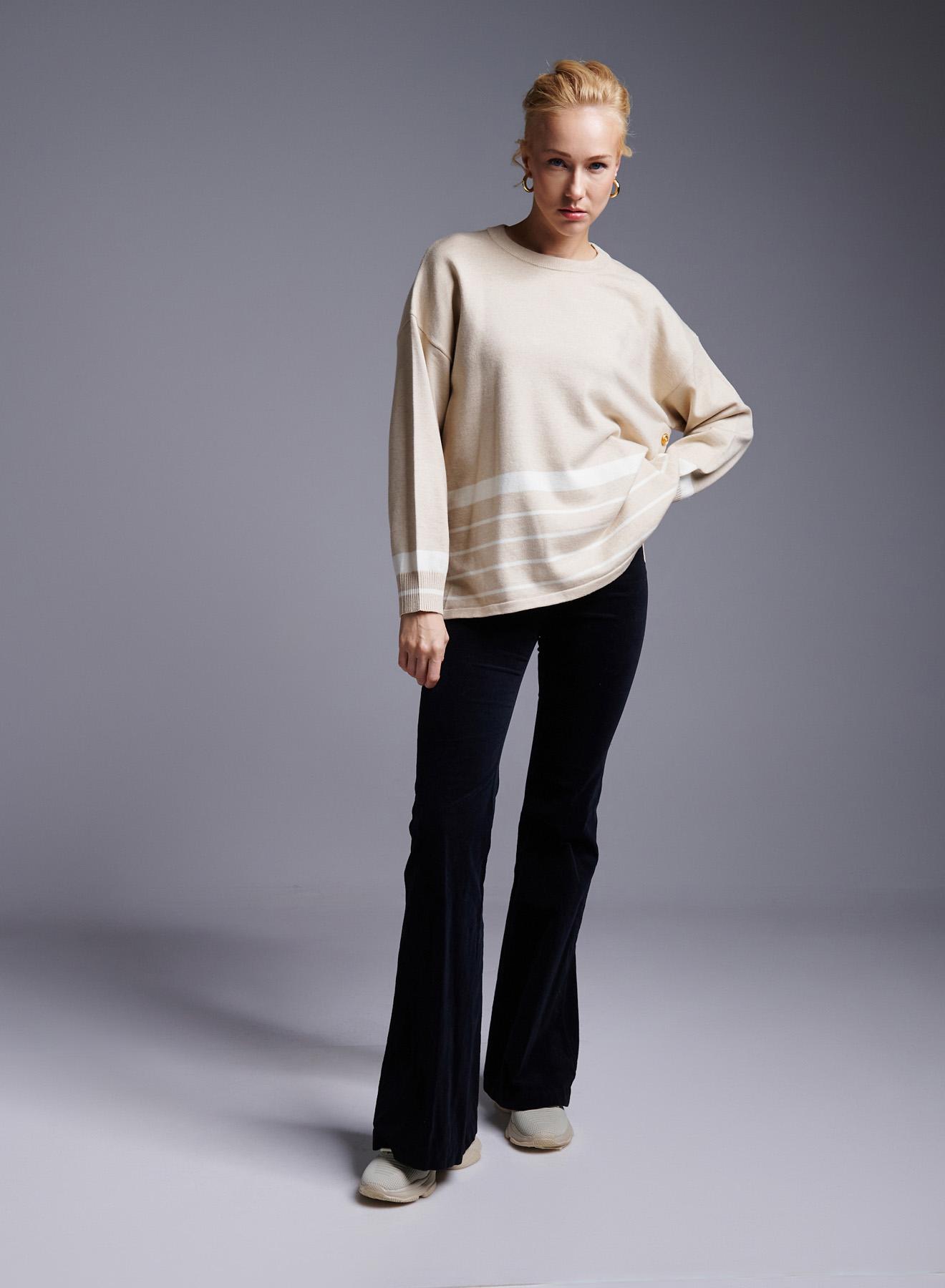 Beige-White Sweater with stripes Finery - 4