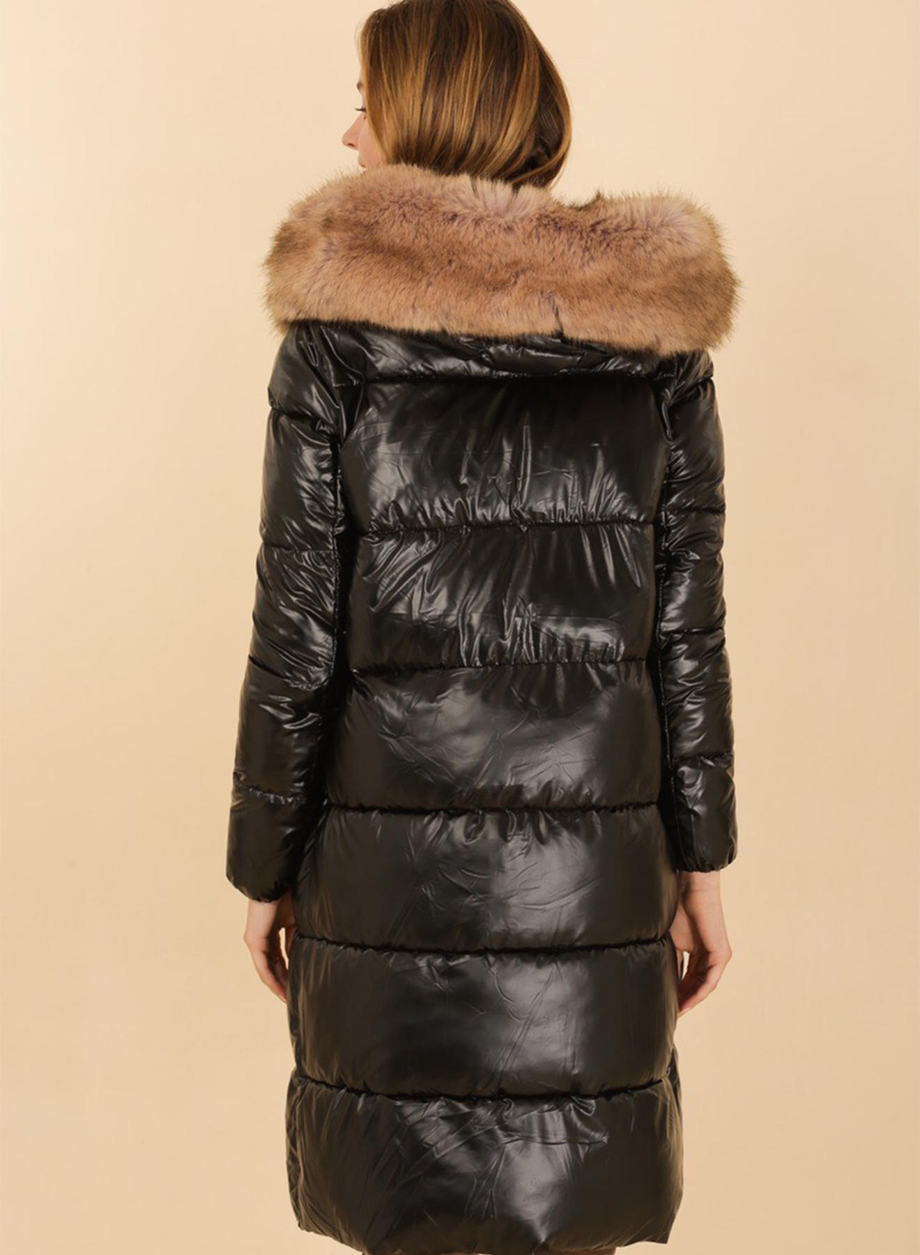 Long puffer jacket with detachable hood with detachable eco fur - 4