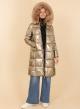 Long puffer jacket with detachable hood with detachable eco fur - 0