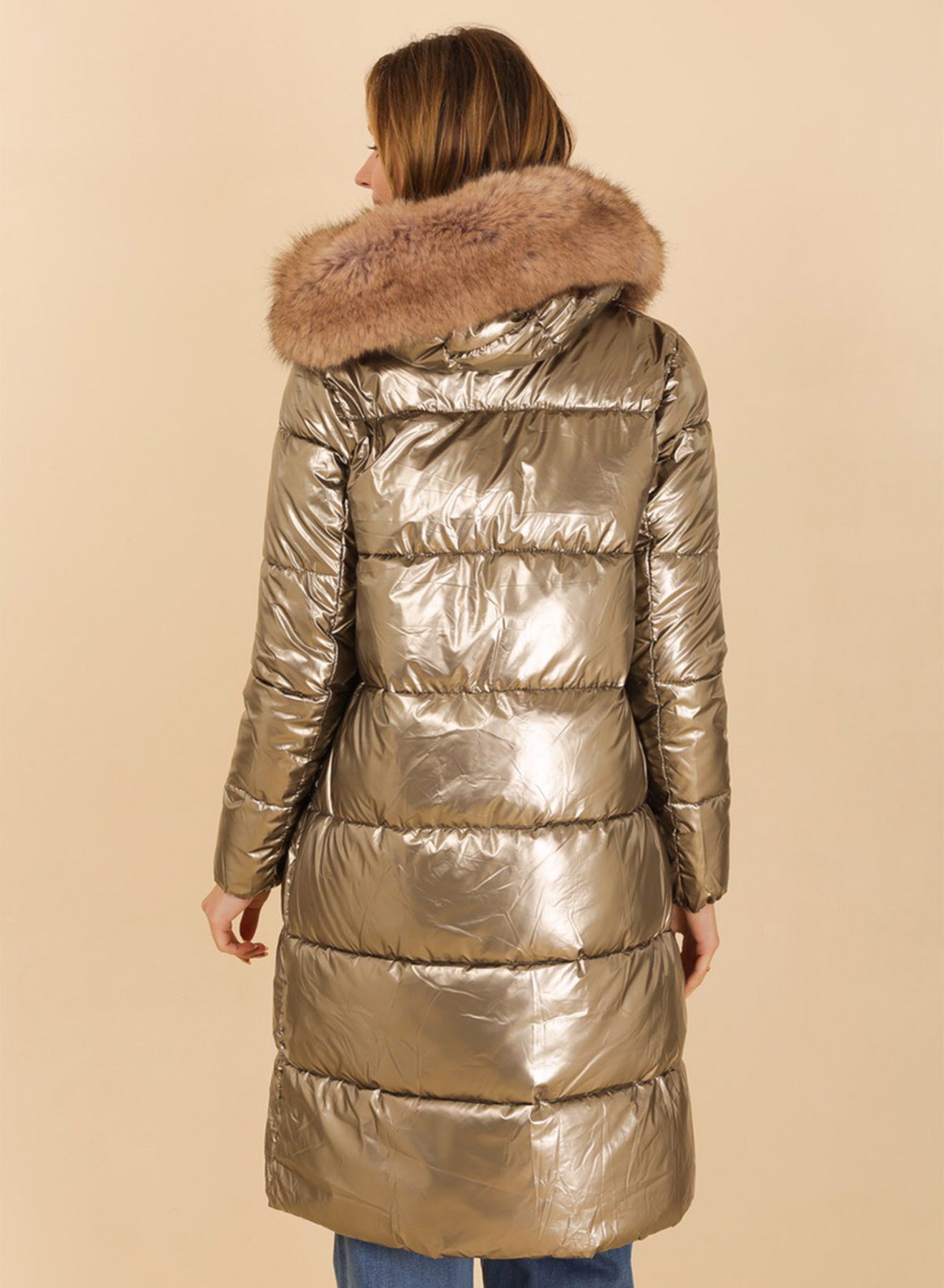 Long puffer jacket with detachable hood with detachable eco fur - 3