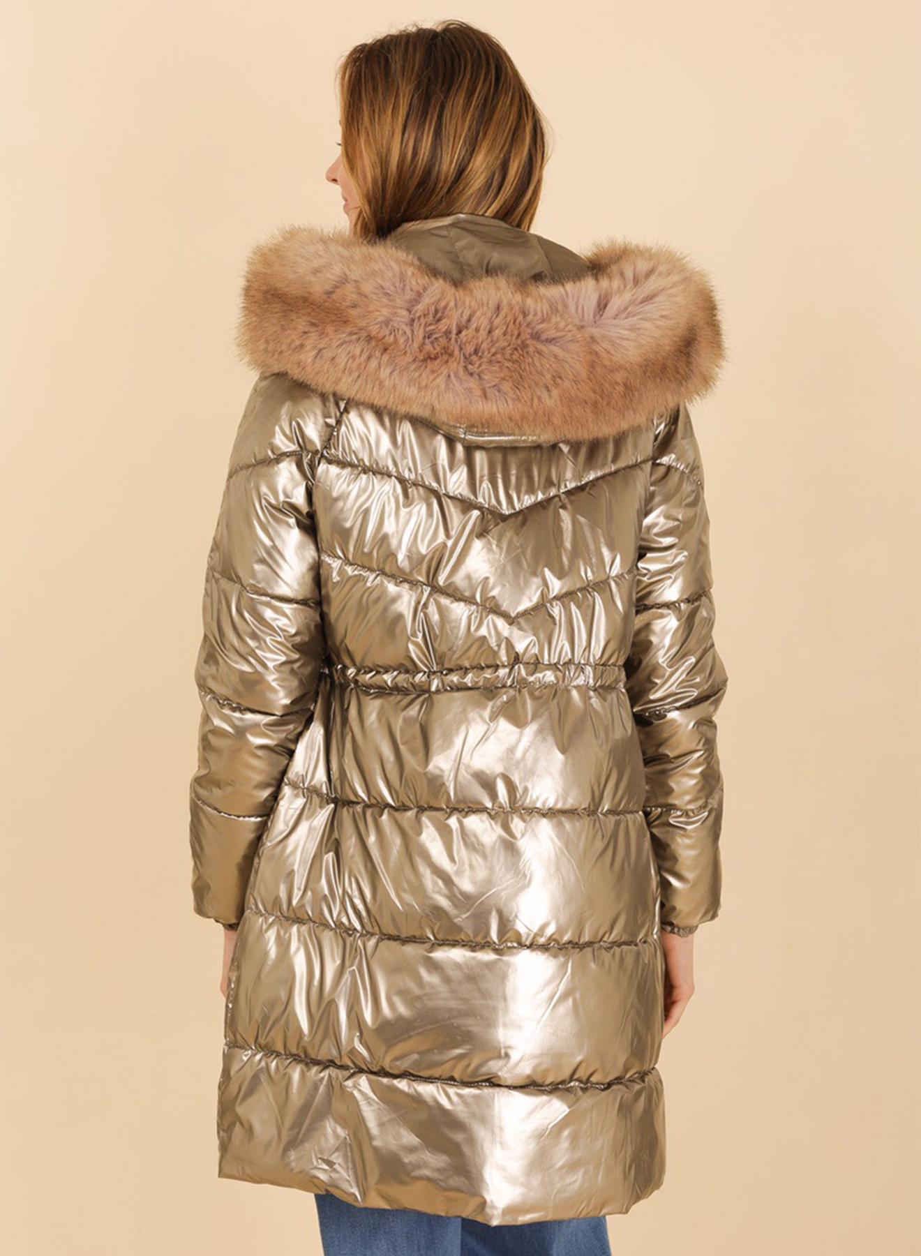 Puffer jacket with detachable hood with detachable eco fur - 4