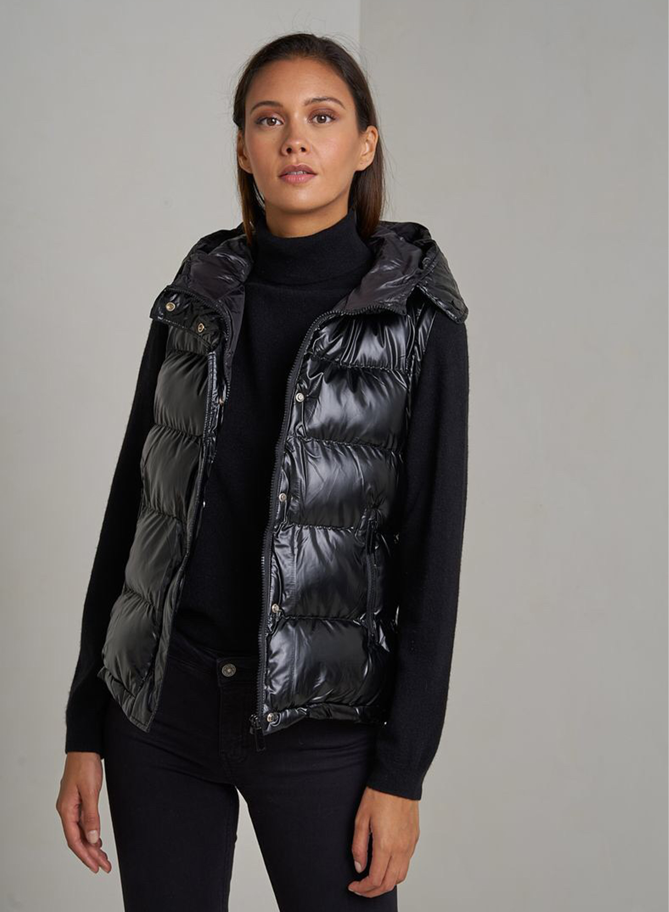 Hooded puffer jacket with removable sleeves - 1