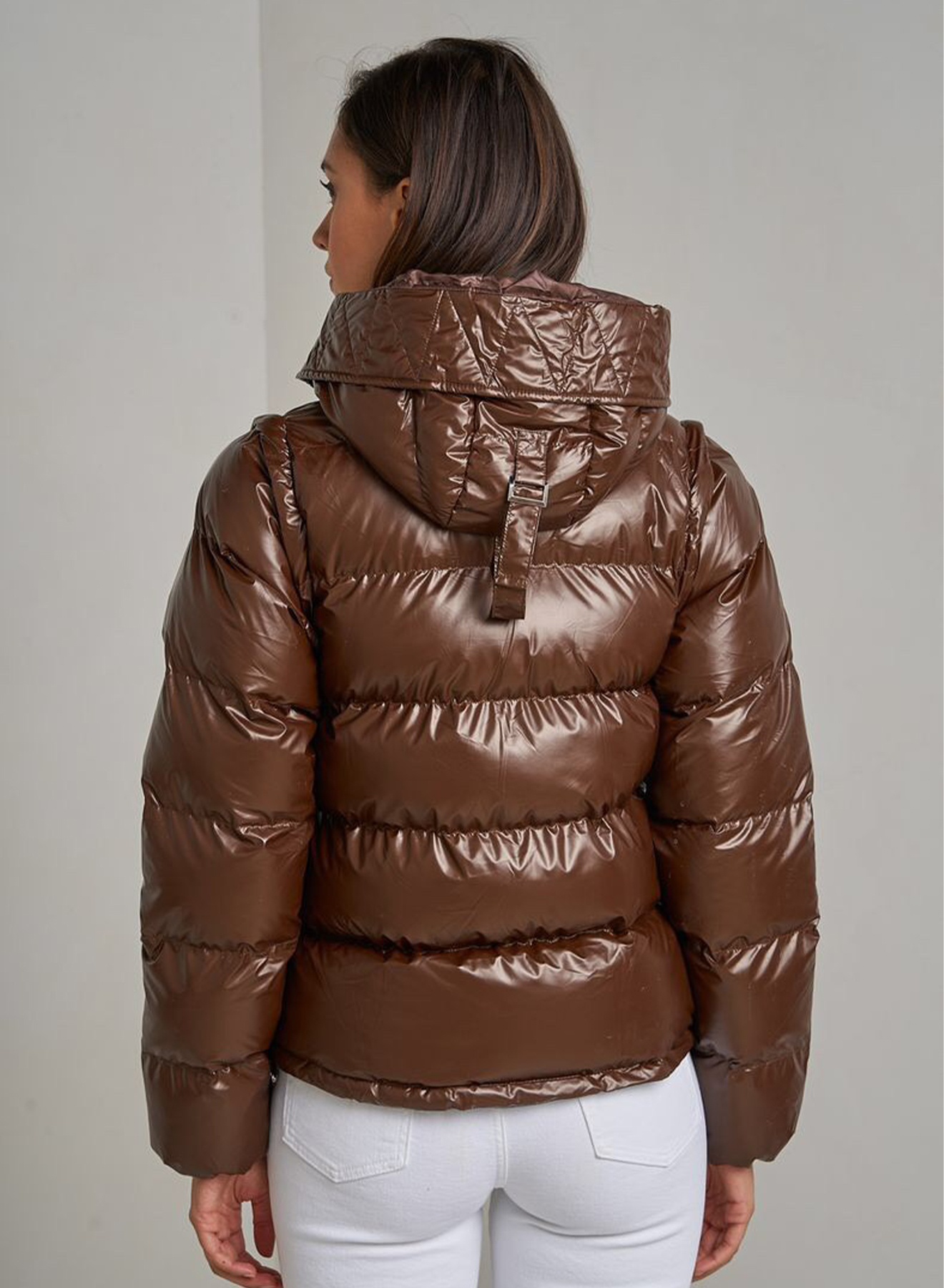 Hooded puffer jacket with removable sleeves - 1