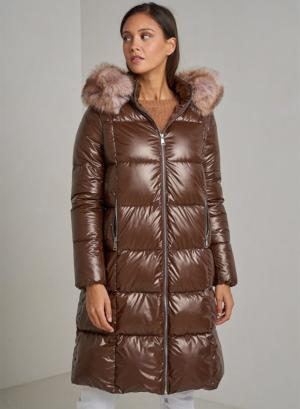 Long puffer jacket with detachable hood with detachable eco fur - 10667