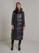 Hooded long puffer jacket with zip on the side - 0