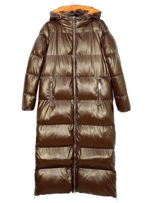 Hooded long puffer jacket with zip on the side - 10681