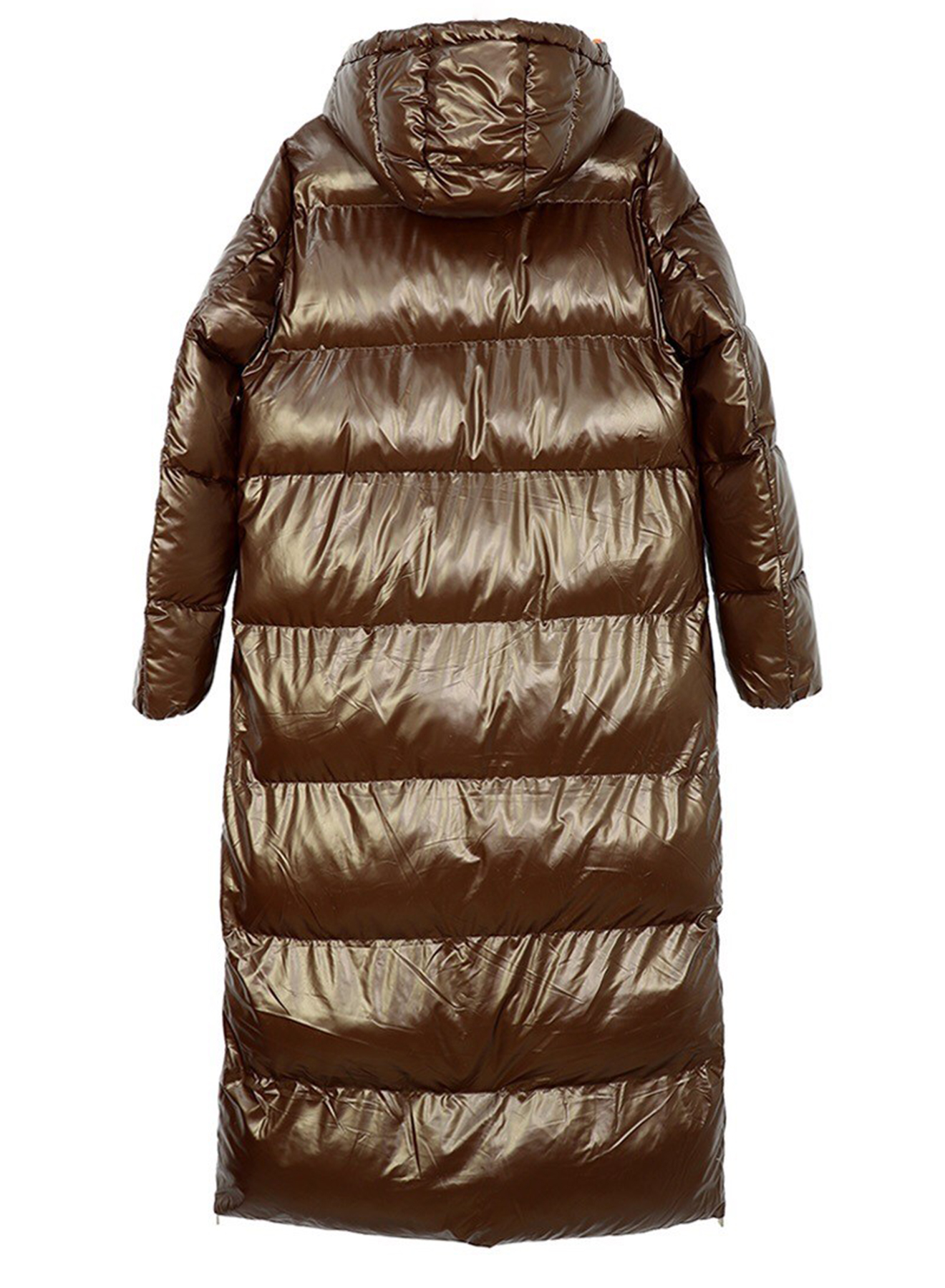 Hooded long puffer jacket with zip on the side - 1