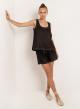 Black Linen stich Shorts with rubber waistband ties with cord Greek Archaic Kori  - 0