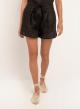 Black Linen stich Shorts with rubber waistband ties with cord Greek Archaic Kori  - 1
