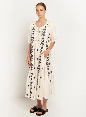 Long dress with short sleeves, all over daisy - 15224