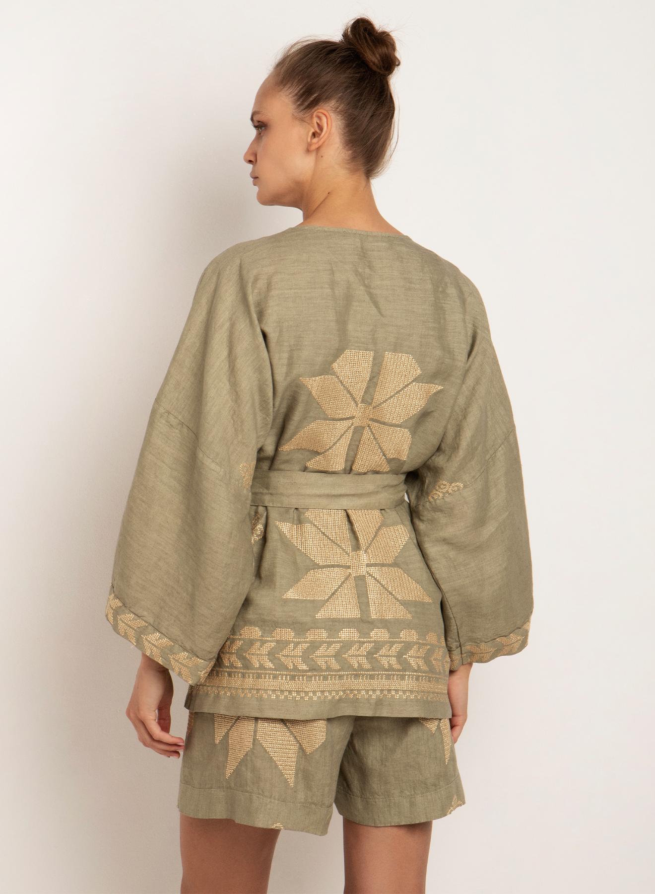 Tea-Gold linen Kimono AEOLIS Greek Archaic Kori - 3