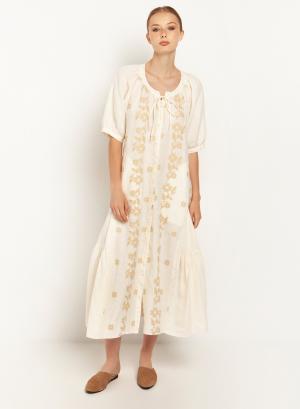 Long dress with short sleeves, all over daisy - 15239