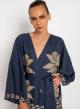 Navy Blue-Gold linen Kimono AEOLIS Greek Archaic Kori - 0