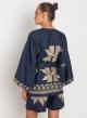 Navy Blue-Gold linen Kimono AEOLIS Greek Archaic Kori - 2