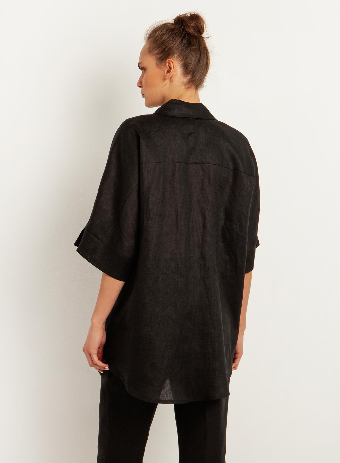  Black Linen Shirt with elbow sleeves in a relaxed fit Greek Archaic Kori - 3