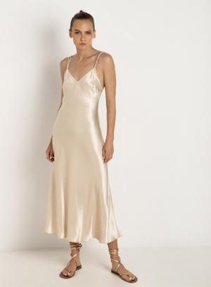 Champagne long silky touch Dress with straps Greek Archaic Kori - 33951