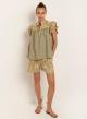 Tea-Gold new All Over sleeveless Linen Blouse with Mao collar Greek Archaic Kori - 1